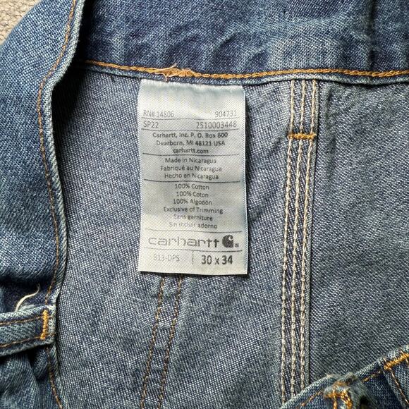 Carhartt Men’s Jeans 30x34 B13 DPS Original Loose Fit Carpenter Blue Denim Pants - Picture 4 of 7